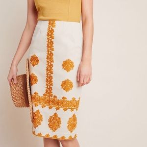 Anthropologie Verona Embroidered Pencil Skirt